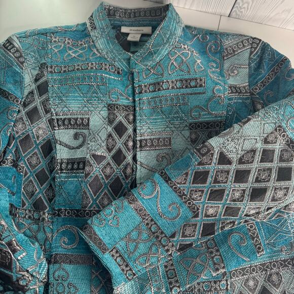 DressBarn Jackets & Blazers - Vintage Dressbarn Womens Tapestry Blazer Jacket Sz XL Teal Art to Wear Full Zip